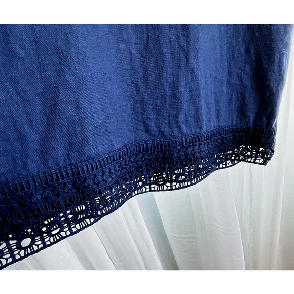 Talbots Womens Dress Size 16P  Linen Blue Knee Length Pockets V Neck Lagenlook - Picture 6 of 16